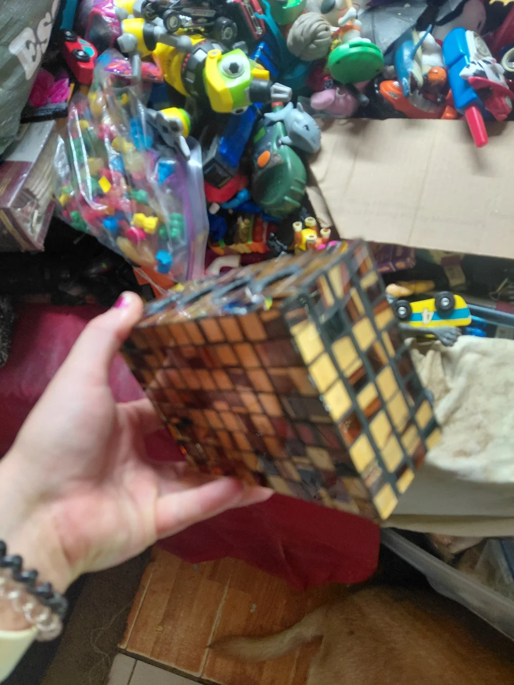 Tissue Box Holder/Cover-Glass Mosaic-Browns-Golds-Top Opening and toothbrush set